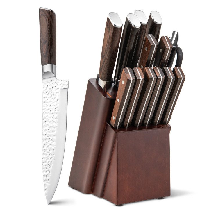 15 Pieces Stainless Steel Knife Block Set with Ergonomic Handle 15 Pieces Stainless Steel Knife Block Set with Ergonomic Handle