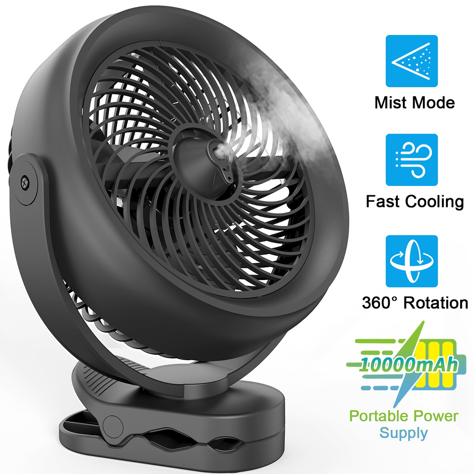 10000mAh Battery Operated Misting Fan with Clip, 8-Inch Mist Fan for Desk, Detachable Battery, 3 Speeds, 2 Mist Modes with 200ml Tank, 48 Hours Workin 10000mAh Battery Operated Misting Fan with Clip, 8-Inch Mist Fan for Desk, Detachable Battery, 3 Speeds, 2 Mist Modes with 200ml Tank, 48 Hours Workin