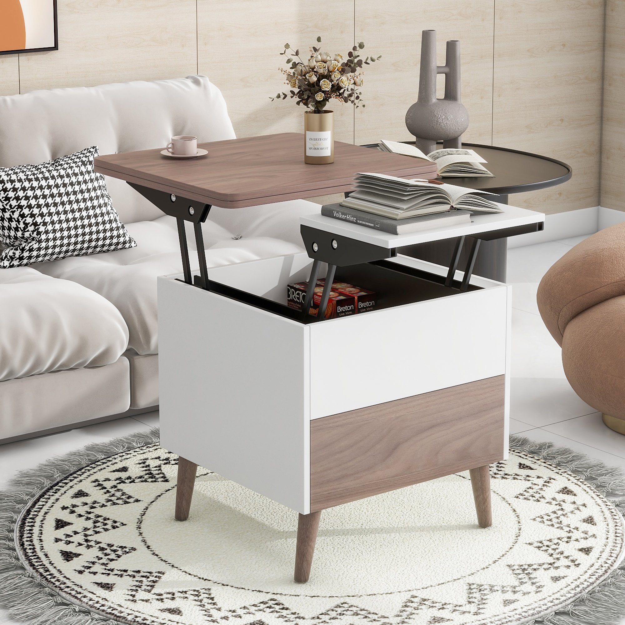 Modern Multi-functional Coffee Table Extendable with Storage & Lift Top in Walnut Modern Multi-functional Coffee Table Extendable with Storage & Lift Top in Walnut