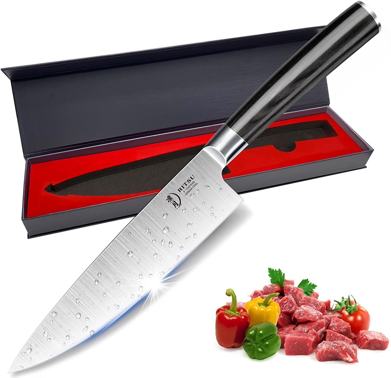 8 Inch Chef's Knife; Professional Chef Knife; Razor Sharp Kitchen Knife Made of German High Carbon Stainless Steel EN1.4116 with Premium G10 Handle 8 Inch Chef's Knife; Professional Chef Knife; Razor Sharp Kitchen Knife Made of German High Carbon Stainless Steel EN1.4116 with Premium G10 Handle