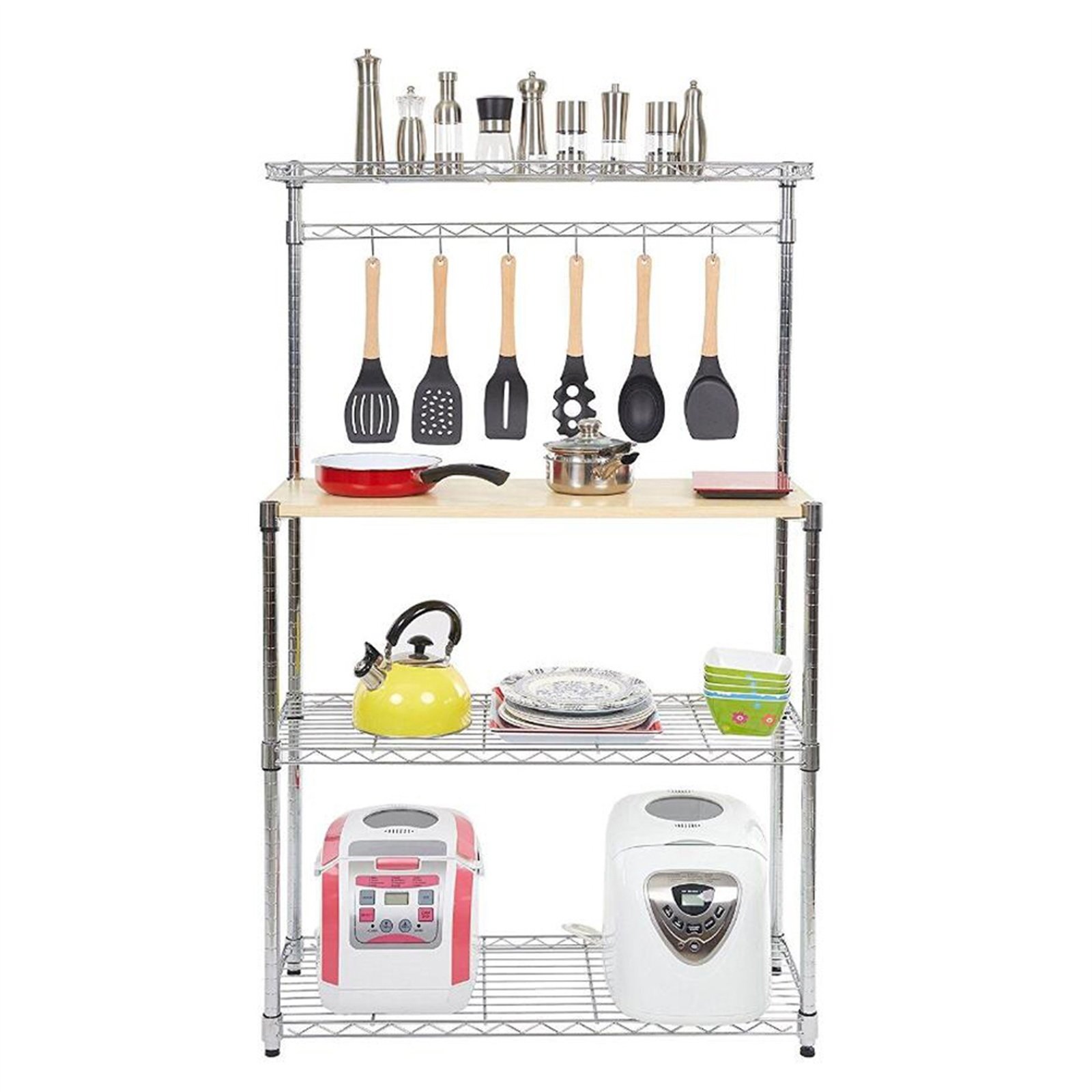 Free shipping Four-tier Powder Coating Baker's Rack Microwave Oven Rack with MDF Board & 6pcs Wave Rod Silver YJ Free shipping Four-tier Powder Coating Baker's Rack Microwave Oven Rack with MDF Board & 6pcs Wave Rod Silver YJ