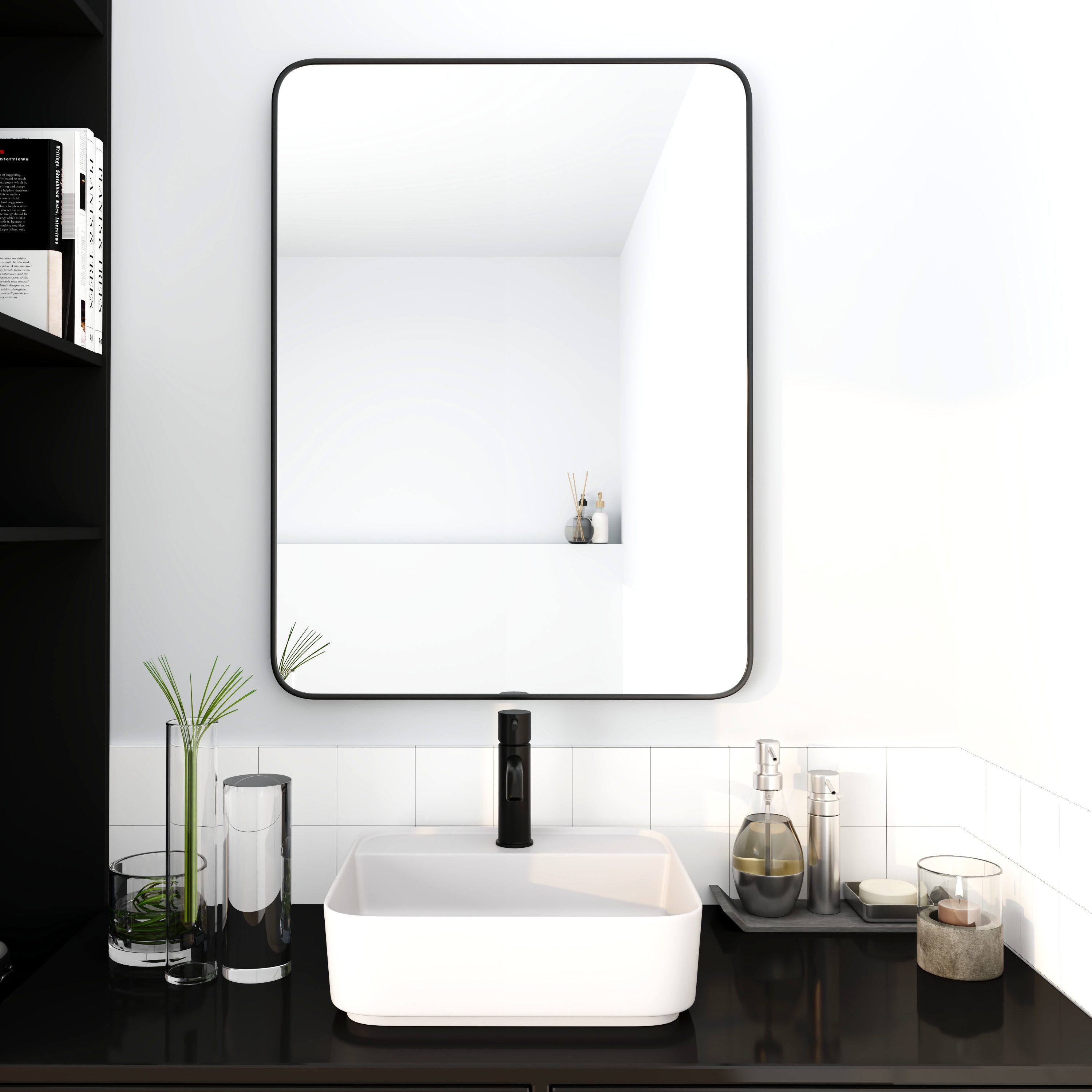24 x 32 Inch Bathroom Mirror Black Aluminum Frame 24 x 32 Inch Bathroom Mirror Black Aluminum Frame